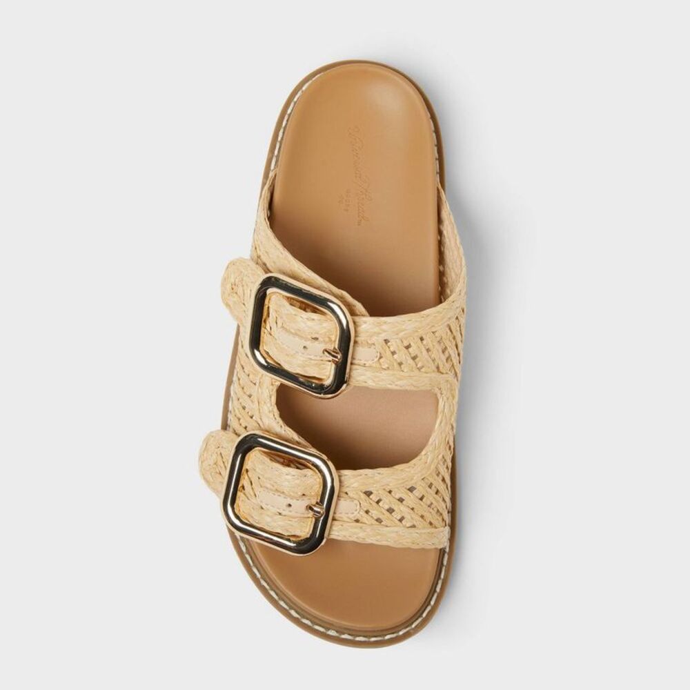 Universal Thread Beige Braided Slide Sandals with Gold Buckles - Picture 3 of 4